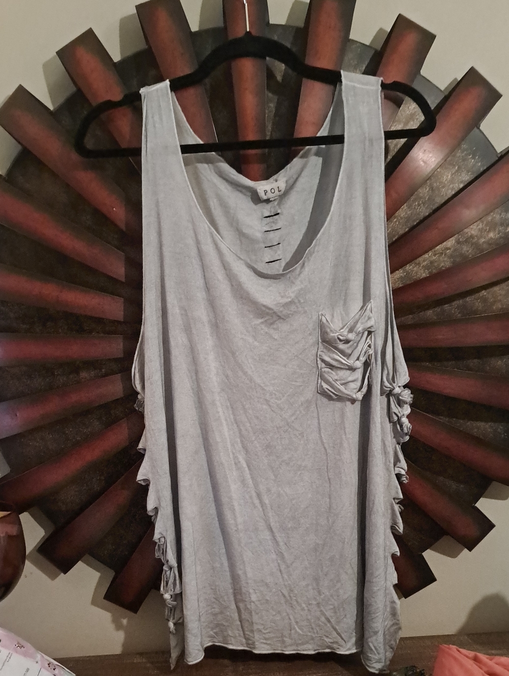 POL Light Gray Sleeveless Tank with Side Tie Detail Laser Cut